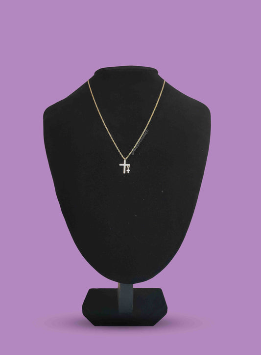 CZ Double Cross Pendant Necklace