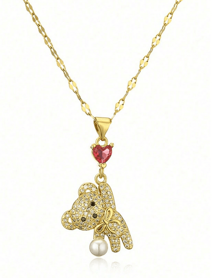 Darla CZ Bear Pendant Necklace