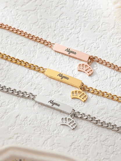 Personalized Engraved Name Crown Bracelet