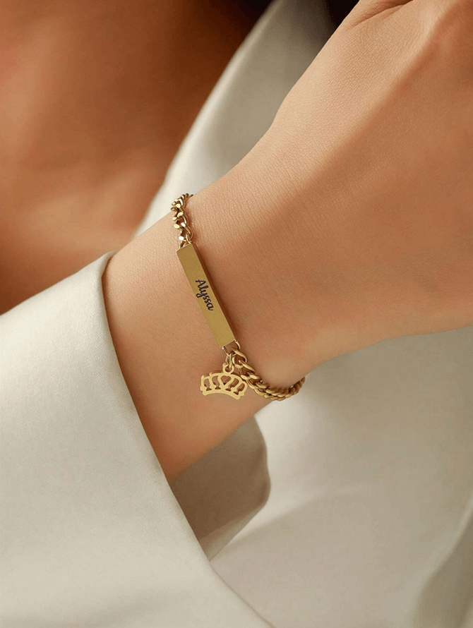 Personalized Engraved Name Crown Bracelet