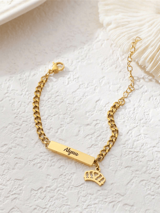 Personalized Engraved Name Crown Bracelet