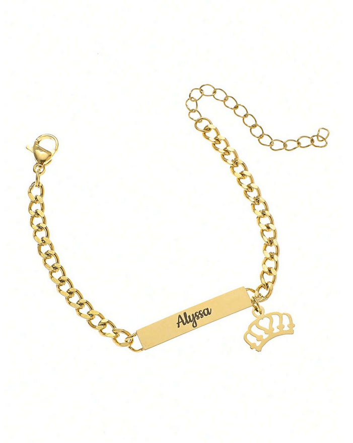 Personalized Engraved Name Crown Bracelet