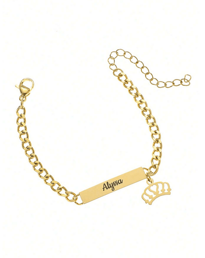 Personalized Engraved Name Crown Bracelet