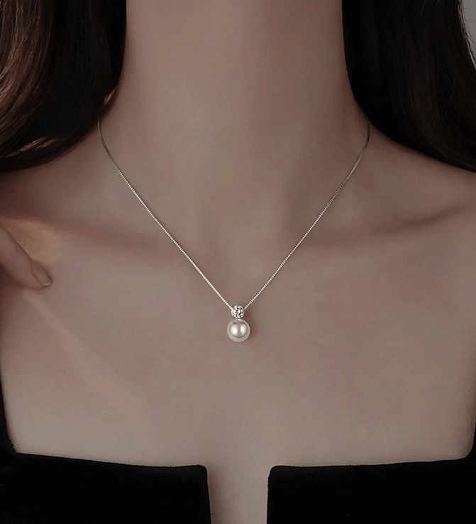 925 Sterling Silver CZ Pearl Pendant Necklace