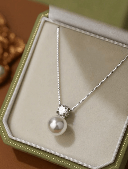 925 Sterling Silver CZ Pearl Pendant Necklace