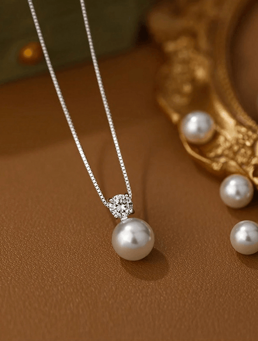 925 Sterling Silver CZ Pearl Pendant Necklace