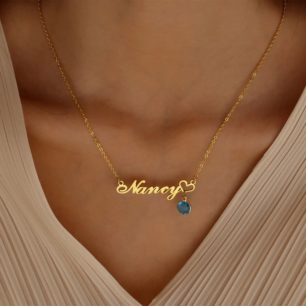 Personalized Name Necklace with Birthstones