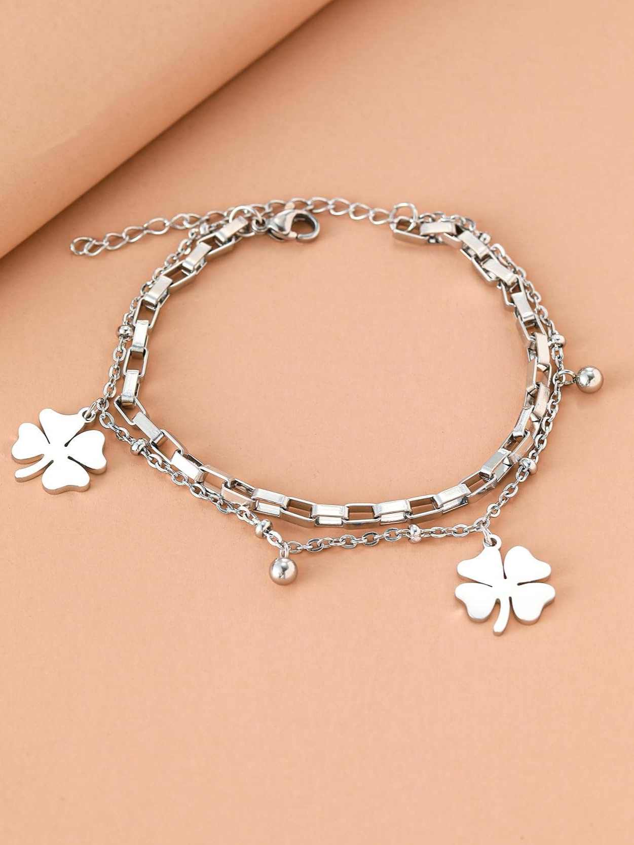 Leliana Clover Layered Bracelet (Silver, Gold)