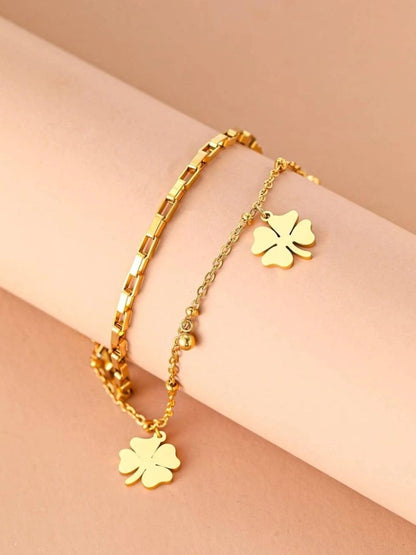 Leliana Clover Layered Bracelet (Silver, Gold)