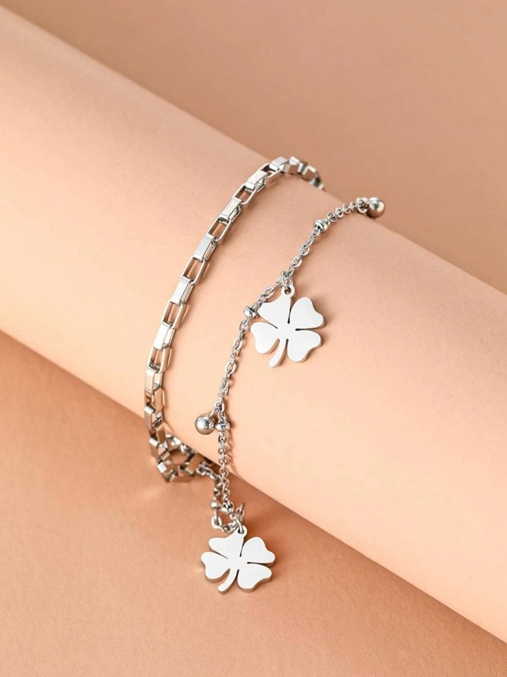 Leliana Clover Layered Bracelet (Silver, Gold)