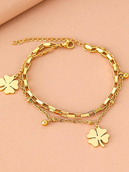 Leliana Clover Layered Bracelet (Silver, Gold)