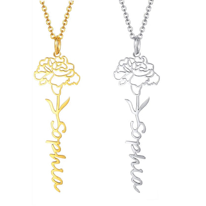 Personalized Birth Flower Name Necklace